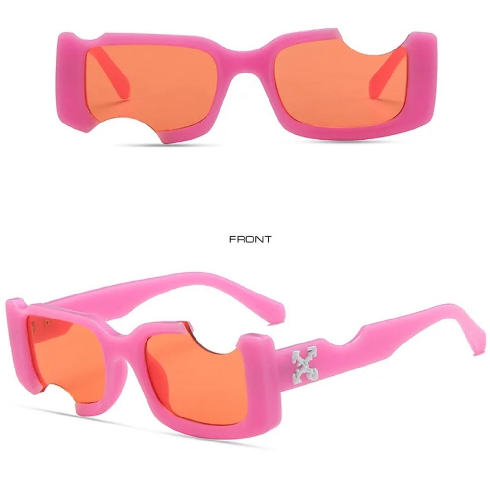 Women’s Pink hip hop square Off Notch Hole design Sunglasses